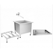 Слив технический (видуар) из нержавеющей стали 800х800х450 мм, С ПОДДОНОМ, СМЕСИТЕЛЬ, ЛЕЙКА (ЭКОНОМ)